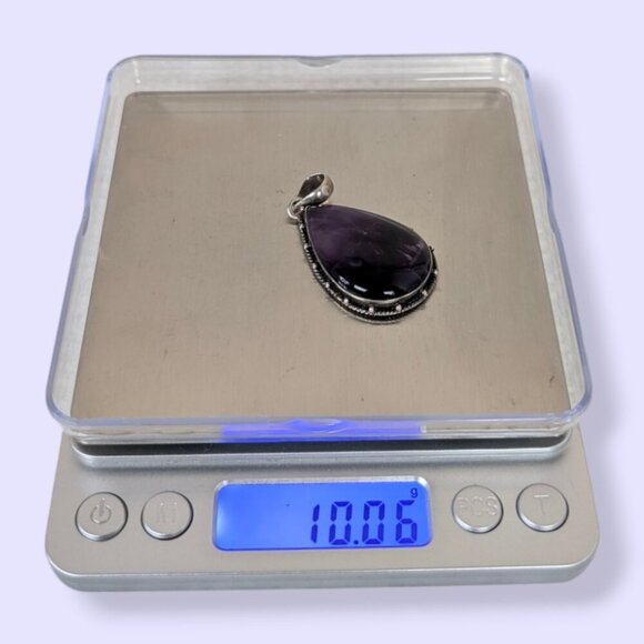 Vintage 925 Amethyst Cabochon Pendant - Picture 8 of 10